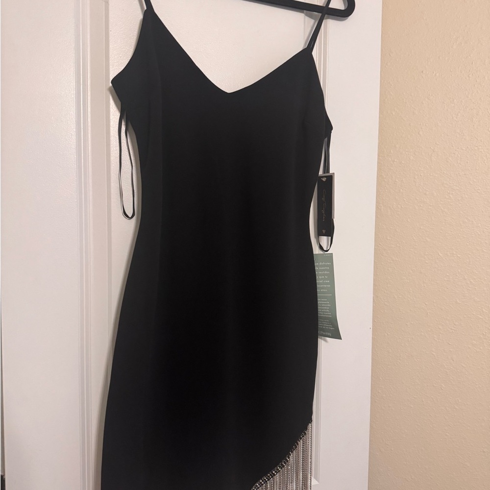 Elegant Black Dress with Rhinestone Fringe
